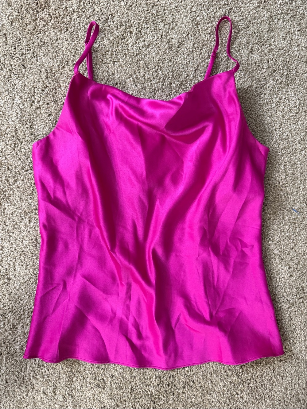 Fuchsia Satin Cowl Neck Spaghetti Strap Tank Top